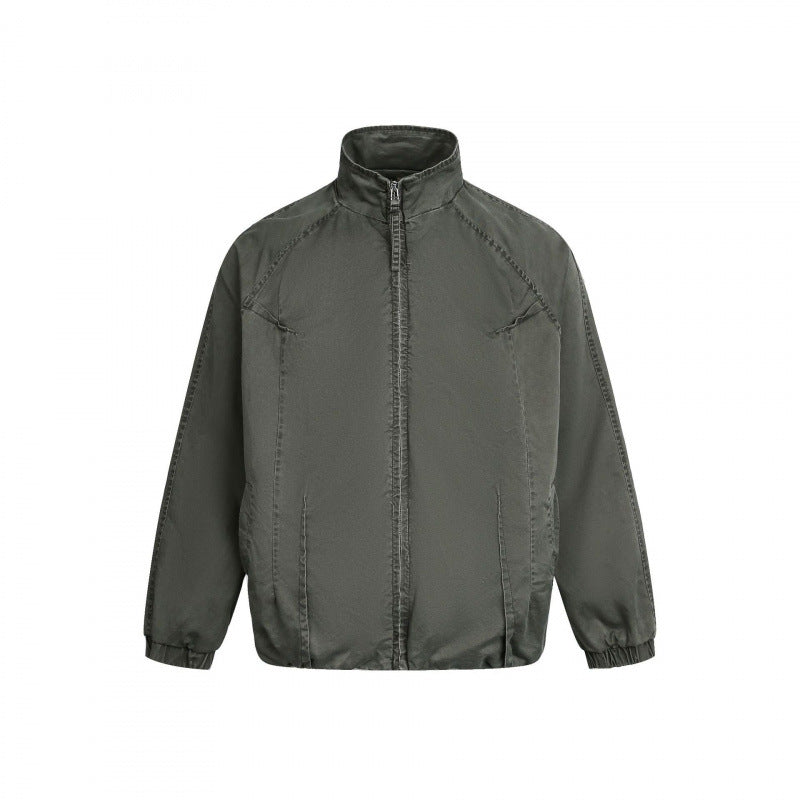 Herren Minimalistische Nylon-Bomberjacke mit Stehkragen, Raglanärmeln und gerafftem Saum Drune