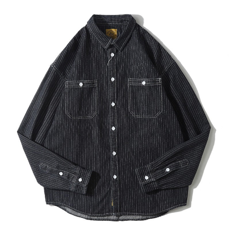 Herren Denim-Hemdjacke mit modernem Streifenmuster und praktischen Brusttaschen Drune