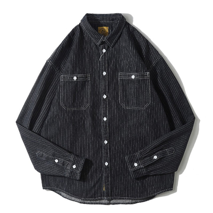 Herren Denim-Hemdjacke mit modernem Streifenmuster und praktischen Brusttaschen Drune