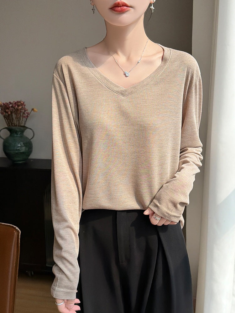 Damen Leichtes V-Ausschnitt-Feinstrick-Longsleeve Drune