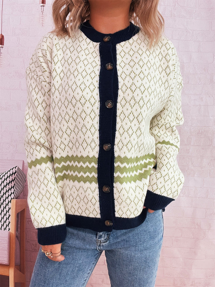 Damen Strickjacke mit geometrischem Muster und eleganten Knopfdetails Drune