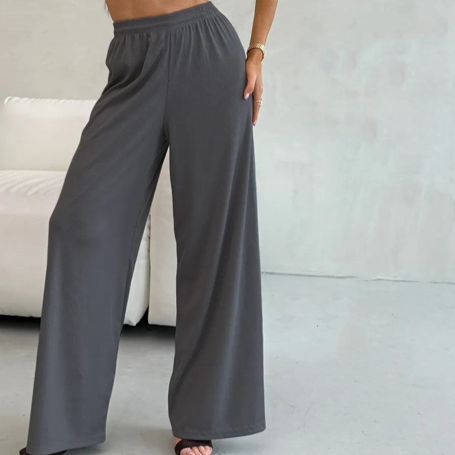 Damen weite High-Waist Palazzo-Hose aus geripptem Jersey mit elastischem Bund Drune