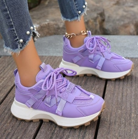 Damen Chunky-Plateau-Sneaker mit atmungsaktivem Mesh und montierten Riemen Drune
