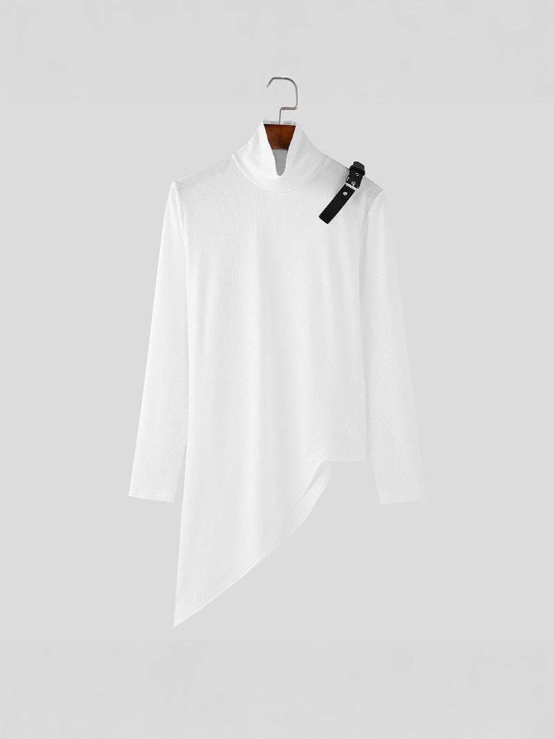 Damen nan asymmetrisches Longsleeve aus Feinstrick mit Stehkragen, diagonalem Saum und verstellbarem Schulterriemen Drune