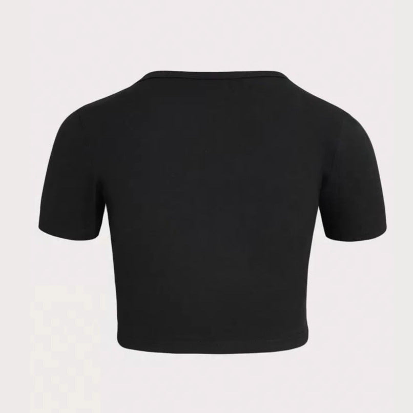 Damen Cropped T-Shirt mit kreativem Skelettdesign Drune