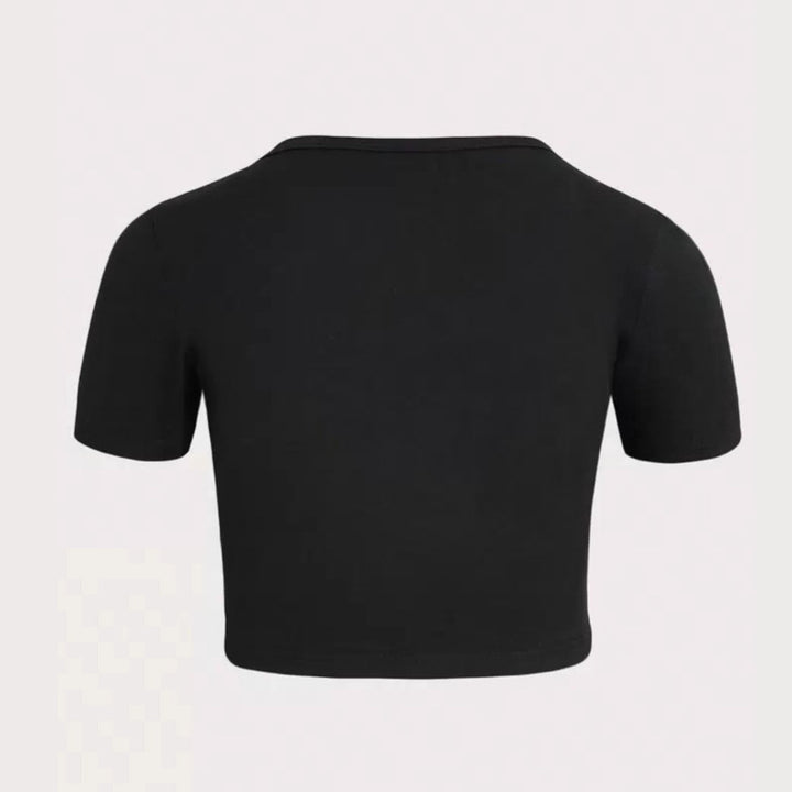 Damen Cropped T-Shirt mit kreativem Skelettdesign Drune