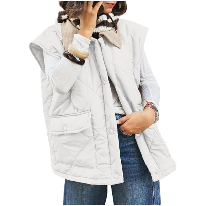 Damen Oversize Steppweste mit Druckknopf-Taschen und hohem Kragen Drune