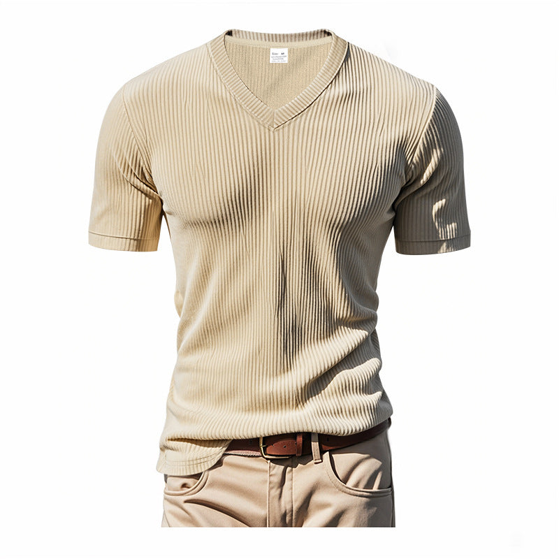 Herren V-Ausschnitt Kurzarmshirt mit strukturierter Oberfläche Drune