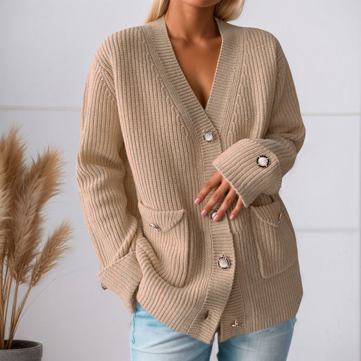 Damen Grobstrickcardigan mit praktischen Taschen und eleganten Knopfdetails Drune