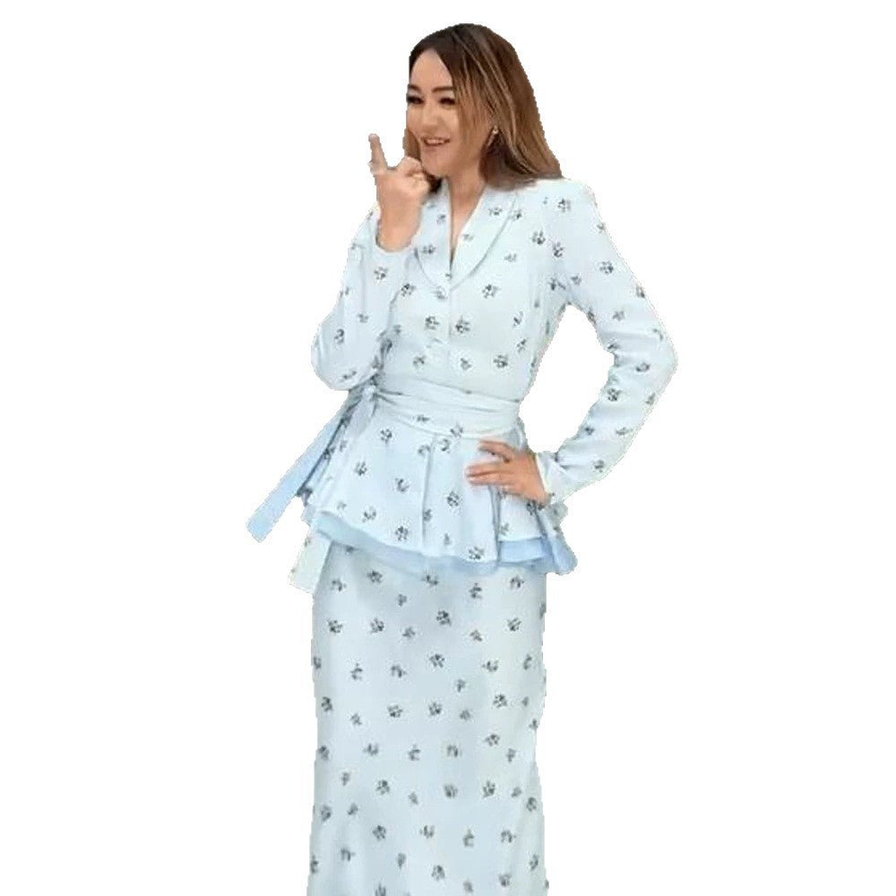 Damen Zweiteiliges Wickel‑Set mit Schößchenjacke und figurbetontem Maxirock Drune