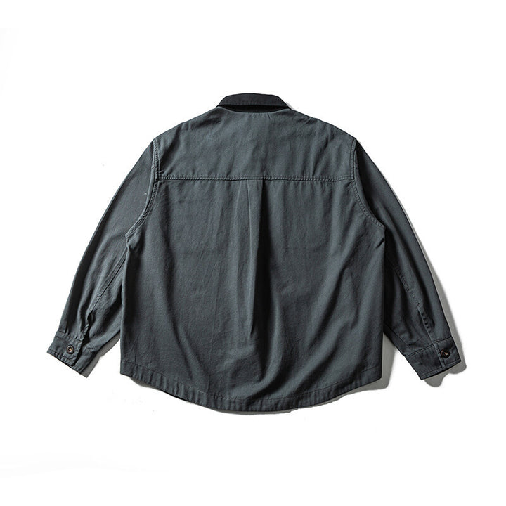 Unisex Oversize Hemdjacke mit Kontrastkragen und kariertem Innenfutter Drune