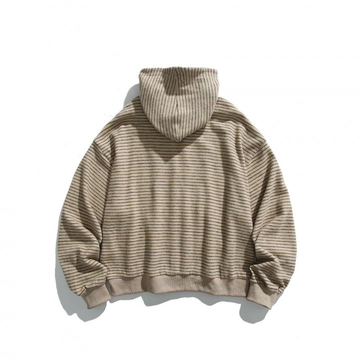 Unisex Boxy Kapuzen-Sweatjacke mit durchgehendem Reißverschluss, Streifenstruktur und geripptem Saum Drune