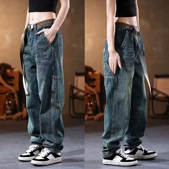 Damen Weite Denim-Hose mit hohen Taschen Drune