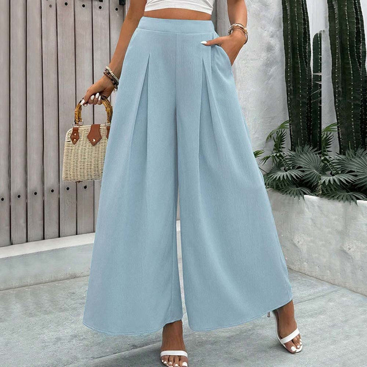 Damen weite Palazzo-Hose mit eleganten Falten und hohem Bund Drune