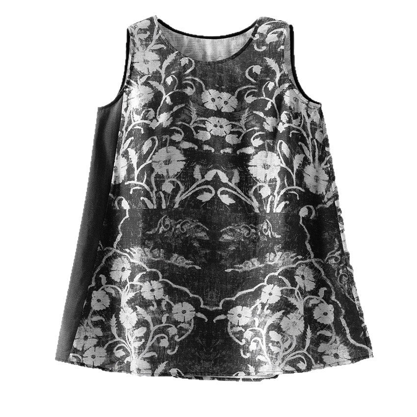 Damen Weite Leinenmix-Hose mit Elastikbund, Palazzoschnitt und ornamentalem Print Drune