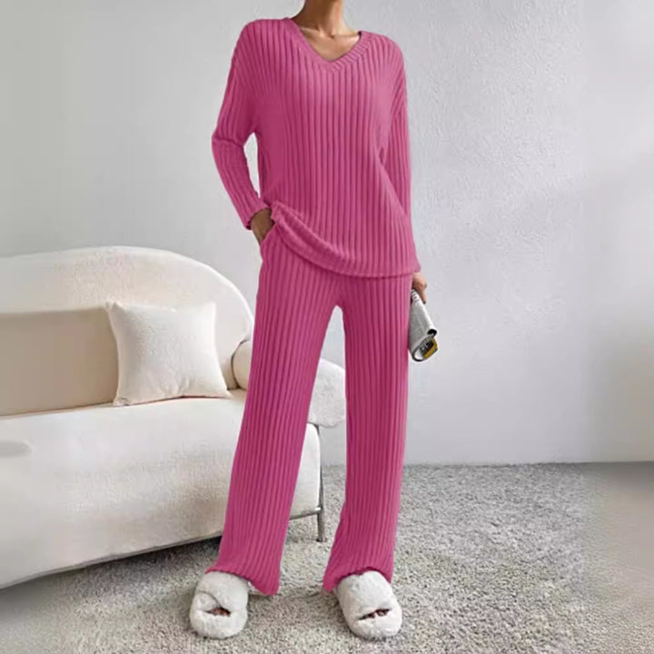Damen Lässiges Freizeitsweat-Set mit V-Ausschnitt und weitem Schnitt Drune