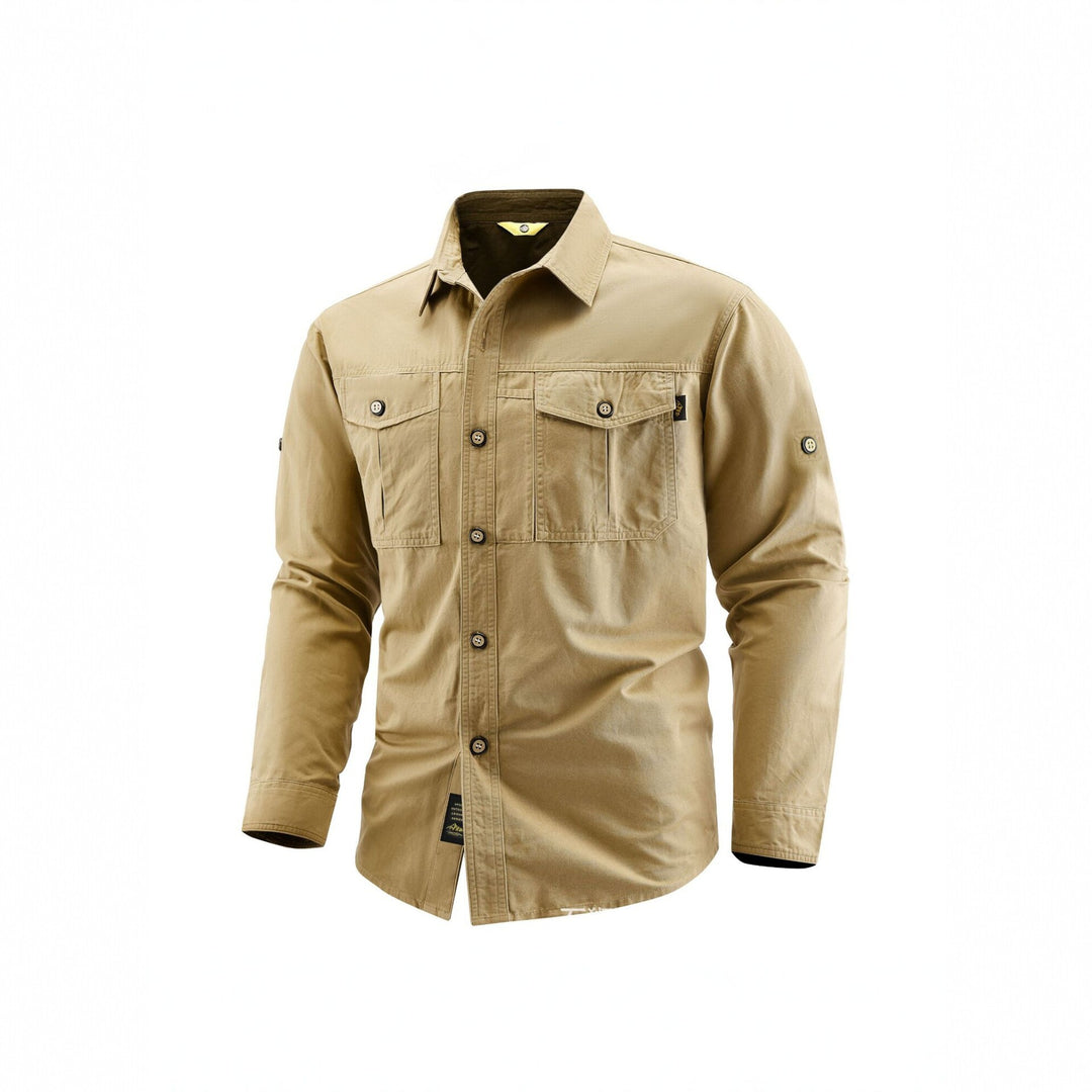 Herren Canvas-Overshirt im Field‑Style mit Brustklappen und durchgehender Knopfleiste Drune