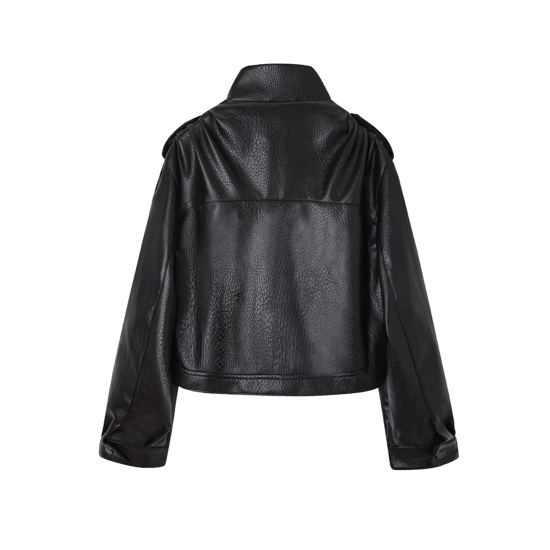Damen Modische Kunstlederjacke mit Gürtel Drune