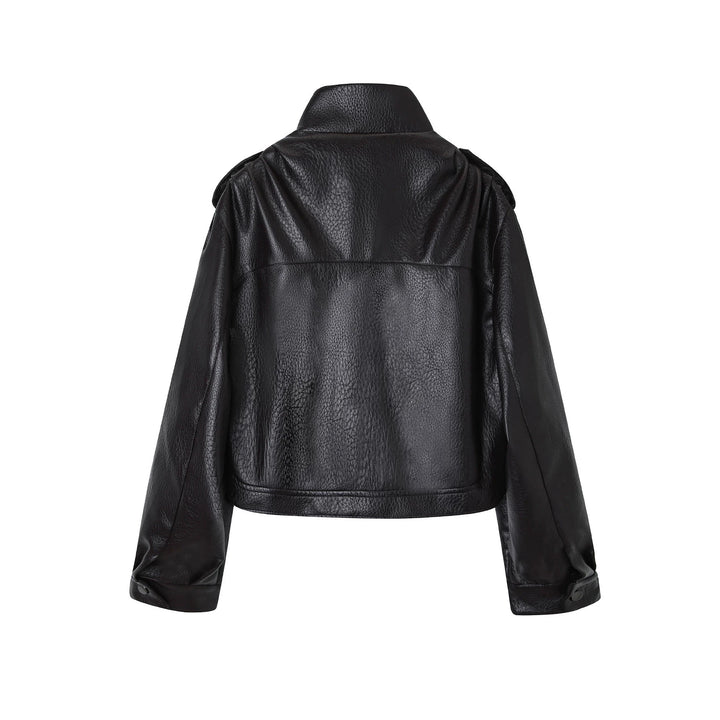 Damen Modische Kunstlederjacke mit Gürtel Drune