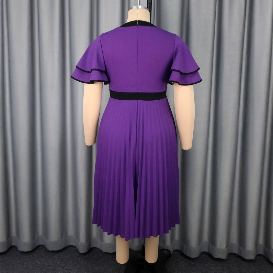 Damen plissiertes Midikleid mit eleganten Rüschendetails Drune