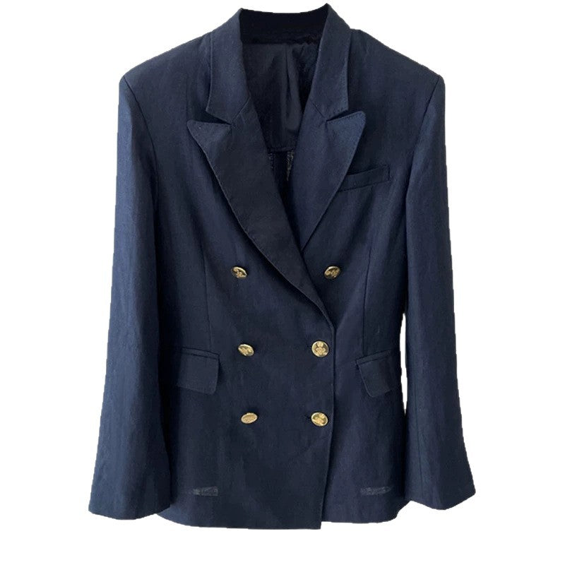 Damen Eleganter Doppelreiher Blazer mit Schmuckknöpfen Drune