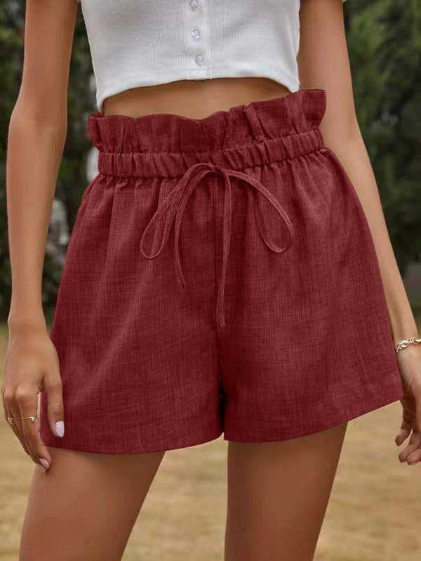 Damen luftige Leinen-Shorts mit elastischem Bund und Kordelzug Drune