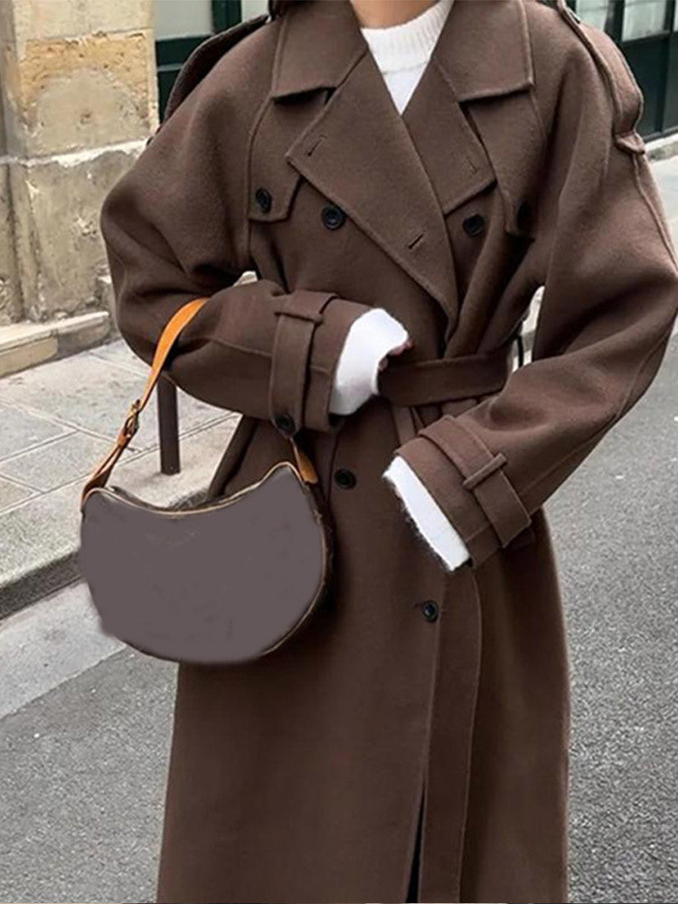 Damen zeitloser Trenchcoat aus hochwertigem Material mit gebundenem Gürtel Drune