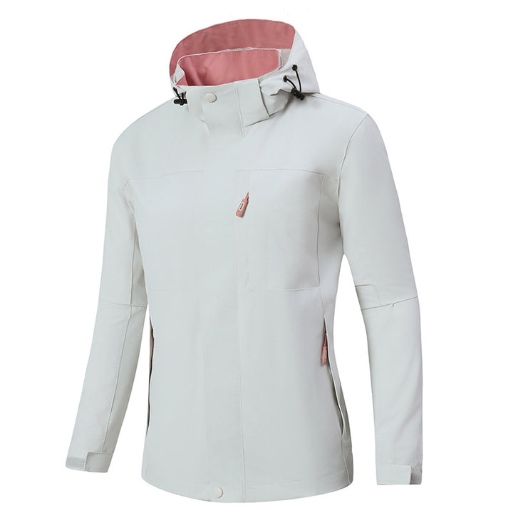 Herren Minimalistische wasserdichte Softshell‑Jacke mit kontrastfutter, verstellbarer Kapuze und verdeckten Reißverschlüssen Drune