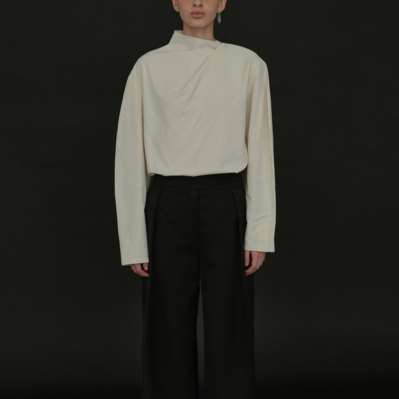 Damen Elegantes Oberteil mit asymmetrischem Kragen und langen Ärmeln Drune