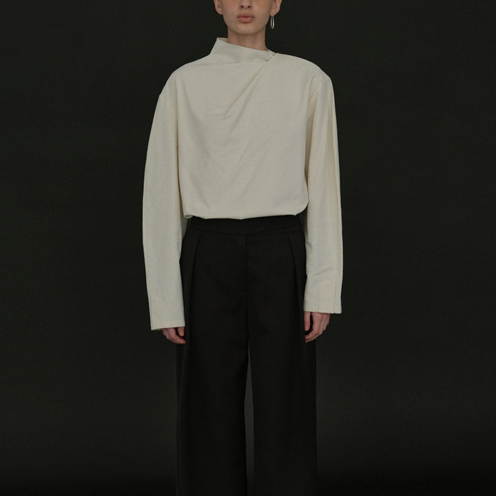 Damen Elegantes Oberteil mit asymmetrischem Kragen und langen Ärmeln Drune