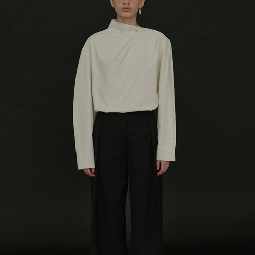 Damen Elegantes Oberteil mit asymmetrischem Kragen und langen Ärmeln Drune