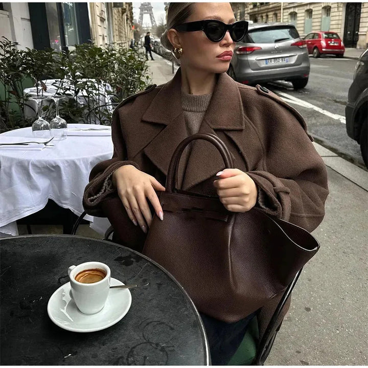 Damen modische Trenchjacke mit taillierbarem Gürtel und eleganten Knöpfen Drune