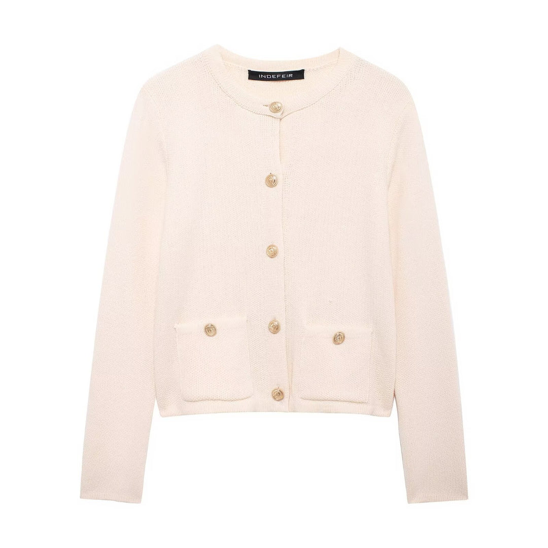 Damen Strickjacke mit schimmernden Knöpfen und Taschen Drune