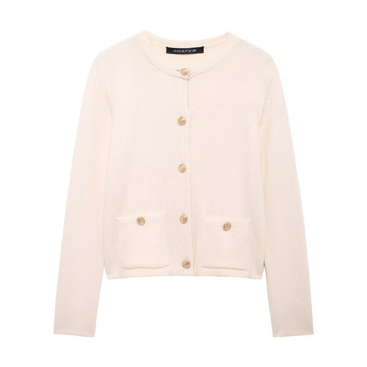 Damen Strickjacke mit schimmernden Knöpfen und Taschen Drune