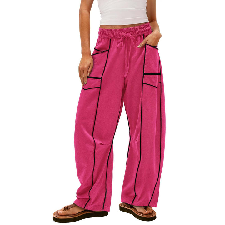 Damen nan weite Lounge-Hose mit Kordelzug, Kontrastpaspelierung und Cargo-Taschen Drune