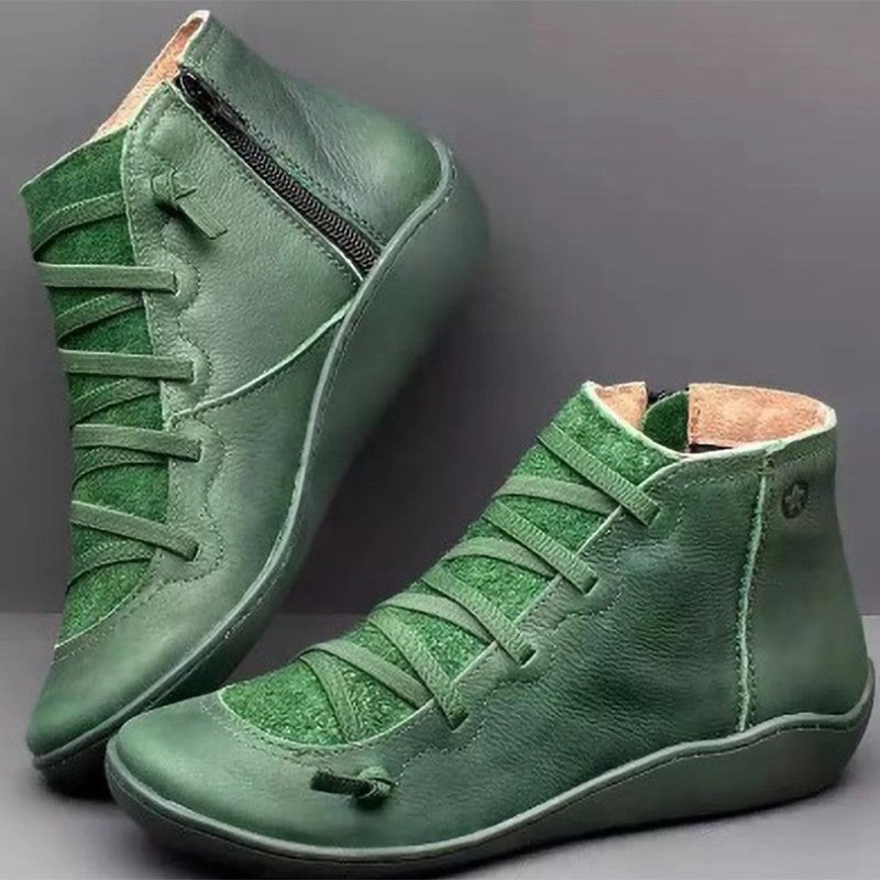 Damen Knöchelhohe Komfort-Boots mit elastischer Zier-Schnürung und seitlichem Reißverschluss Drune