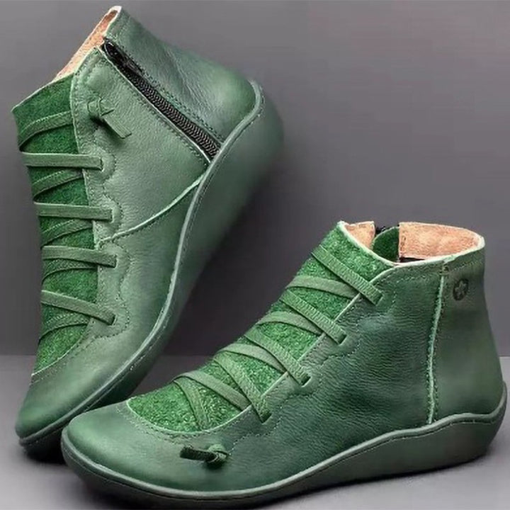 Damen Knöchelhohe Komfort-Boots mit elastischer Zier-Schnürung und seitlichem Reißverschluss Drune