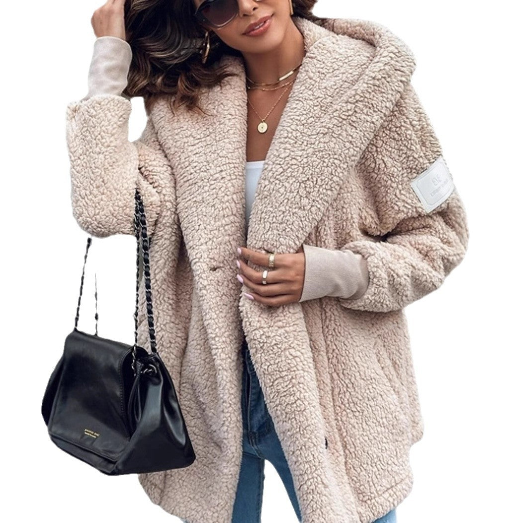 Damen Flauschige Teddyjacke mit oversized Kragen und praktischen Taschen Drune