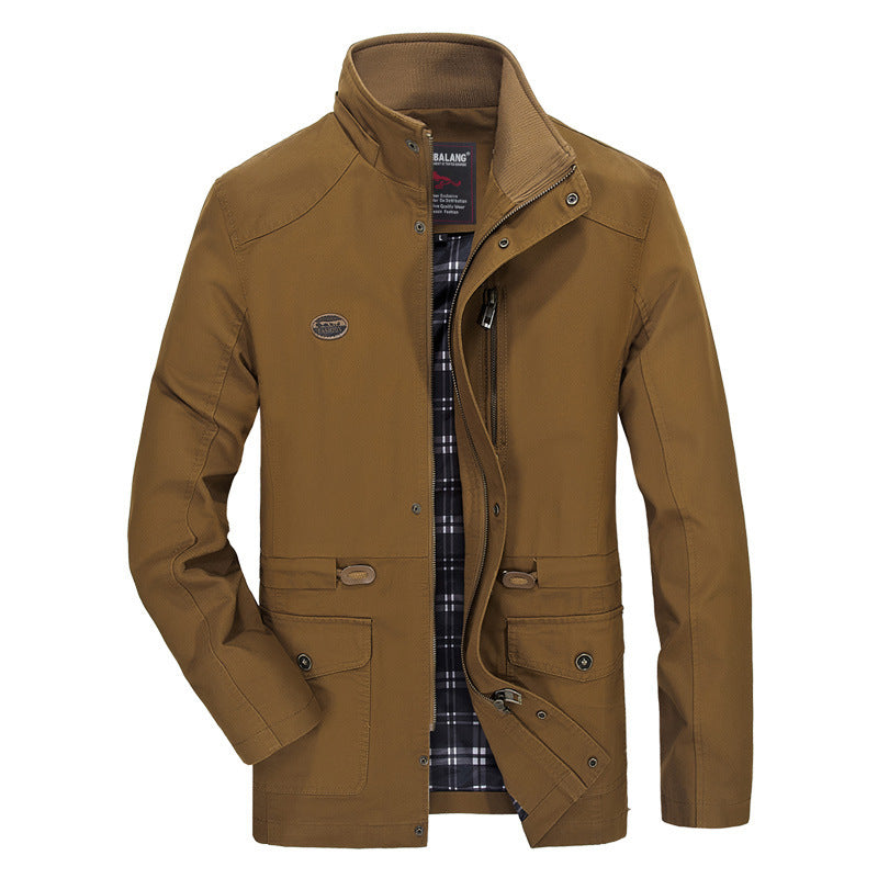 Herren leichter Fieldparka mit Kapuze, kariertem Innenfutter und Taillenkordel Drune
