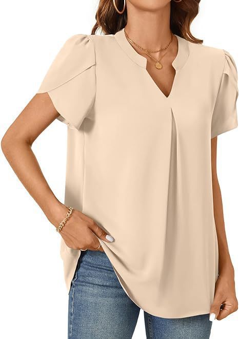 Damen Bluse mit eleganter V-Ausschnitt-Detail und leichten Puffärmeln Drune