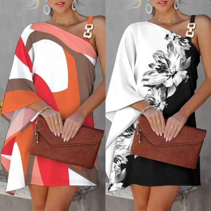 Damen asymmetrisches Floral-Kleid mit einem Schulterträger und stilvollem Design Drune