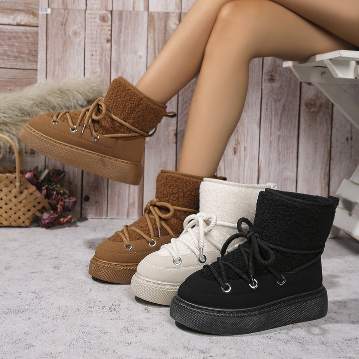 Damen Gefütterte Plateau-Schnürboots mit Teddyfutter und dicker Profilsohle Drune
