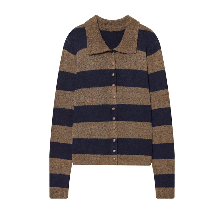 Damen nan gestreifte Strickjacke mit Hemdkragen, Knopfleiste und kastiger Passform Drune