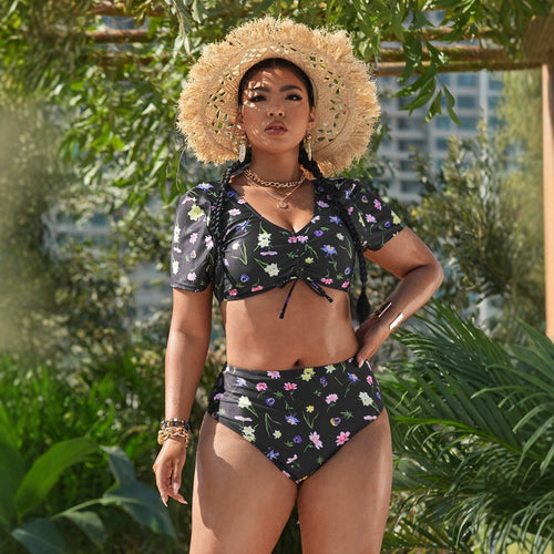 Damen Bikini-Set mit romantischen Rüschendetails und floralem Muster Drune