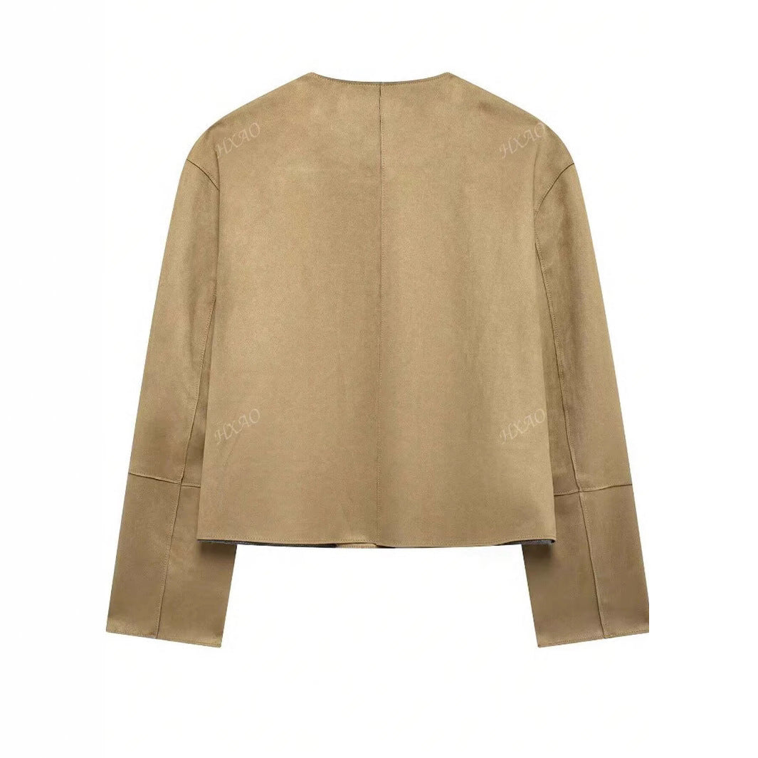 Damen modische Kurzjacke mit praktischen Taschen und Knopfverschluss Drune