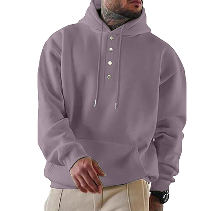 Herren Hoodie mit Henley-Knopfleiste und Kängurutasche EB