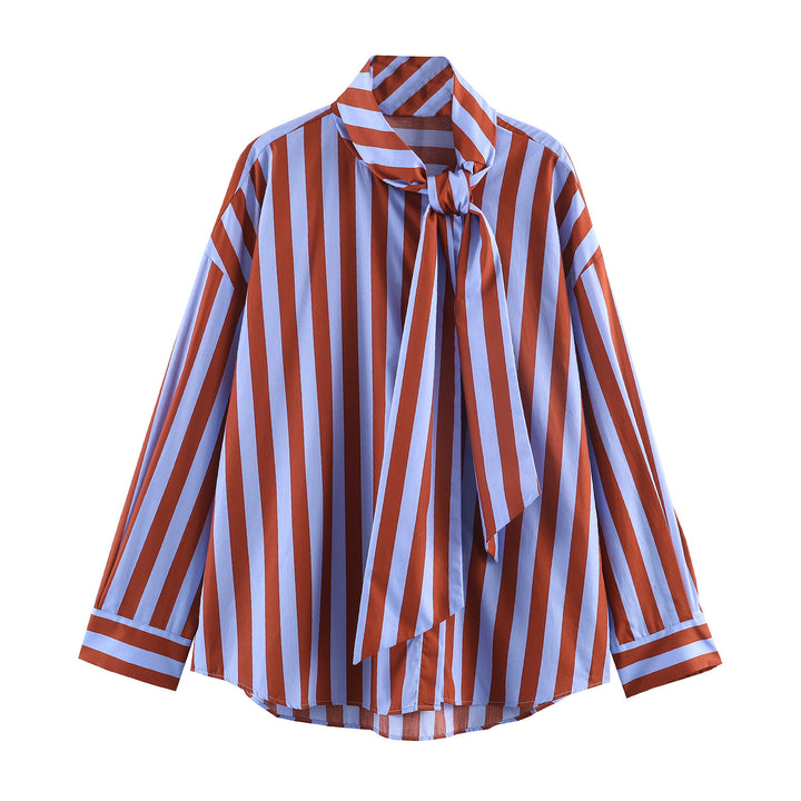 Damen nan gestreifte Bluse mit Schleifenkragen, oversized Schnitt und Manschetten Drune
