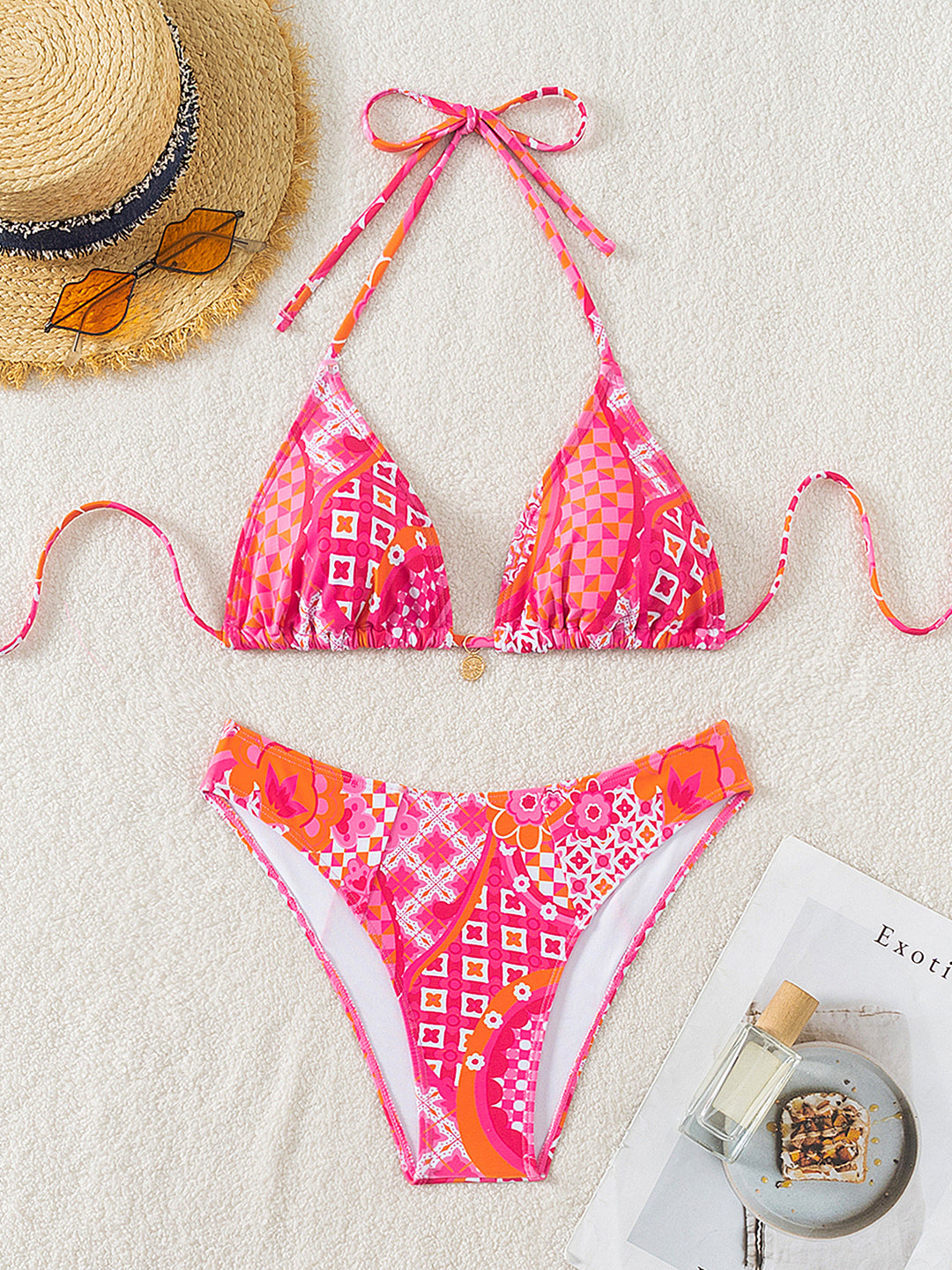 Damen Triangel-Bikini mit floralen Mustern und verstellbaren Trägern Drune