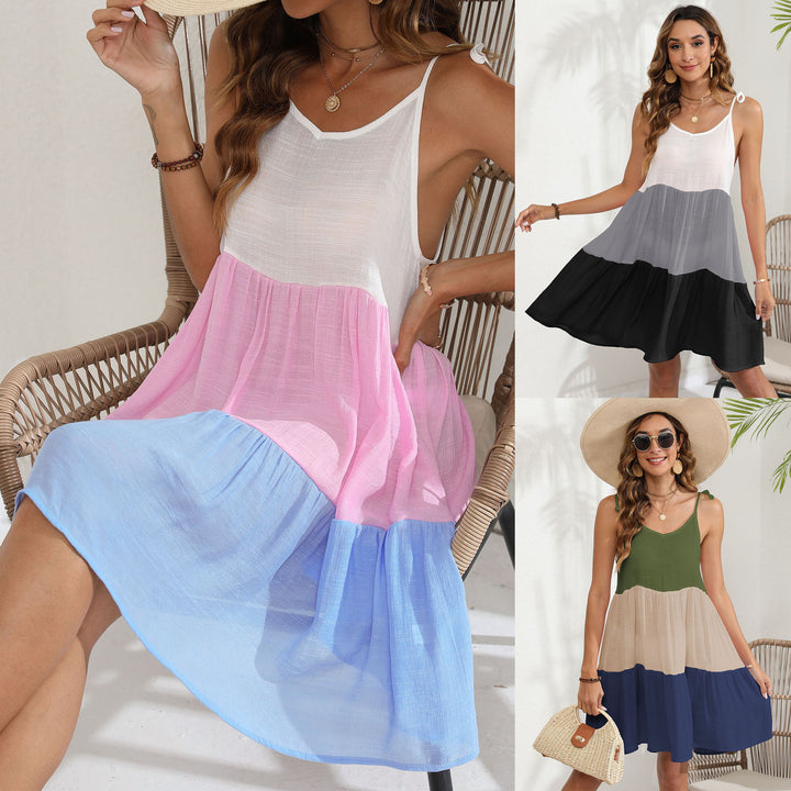 Damen luftiges Sommerkleid mit tiefem V-Ausschnitt und fröhlichem Farbverlauf Drune