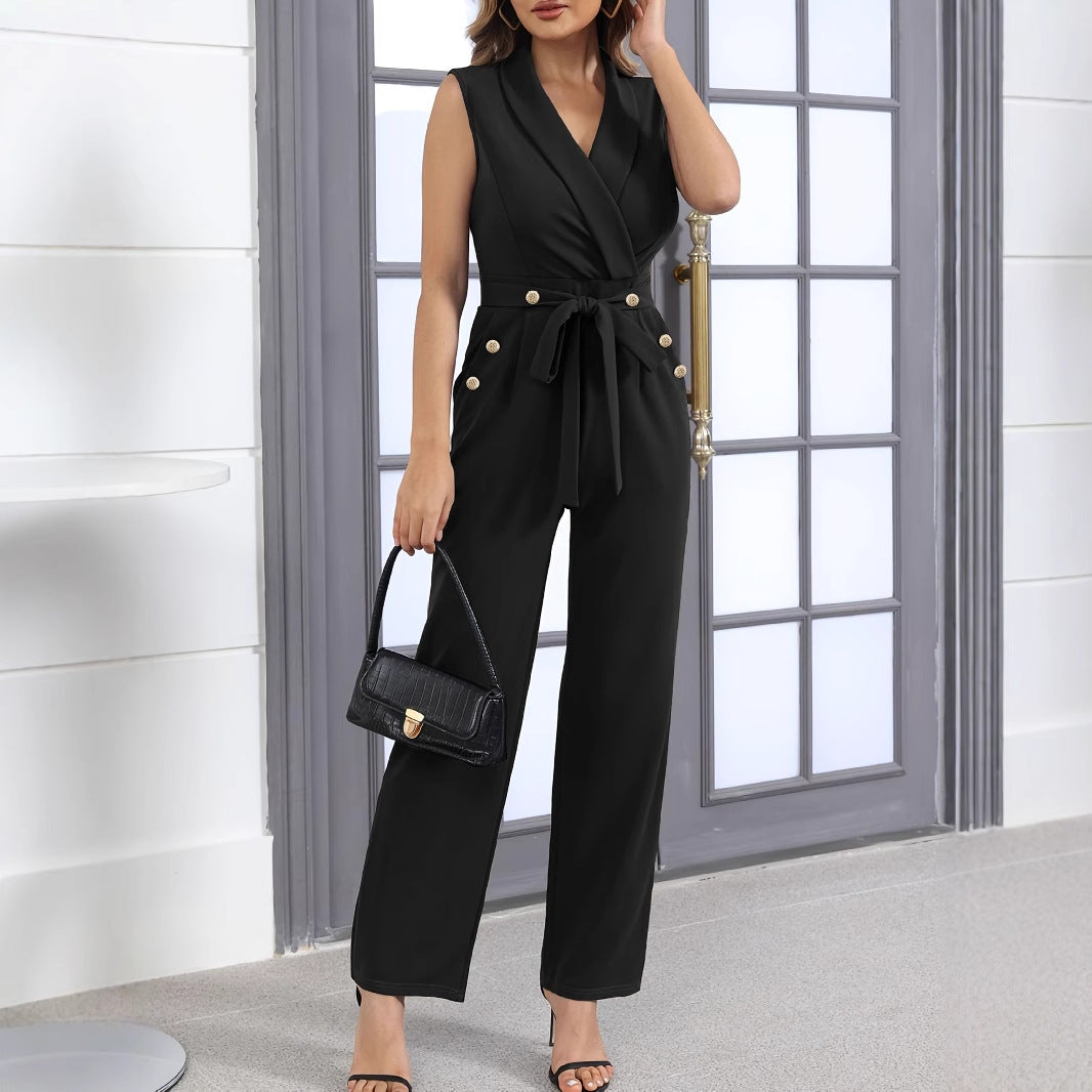 Damen eleganter Overall mit Knopfdetails und tailliertem Schnitt Drune